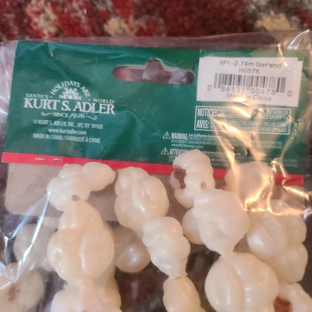 Kurt Adler Plastic Popcorn 9' Christmas String Garland Set of 3 NEW